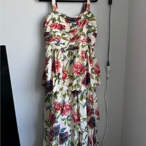 Floral Maxi Dress with Red and Green Accents
